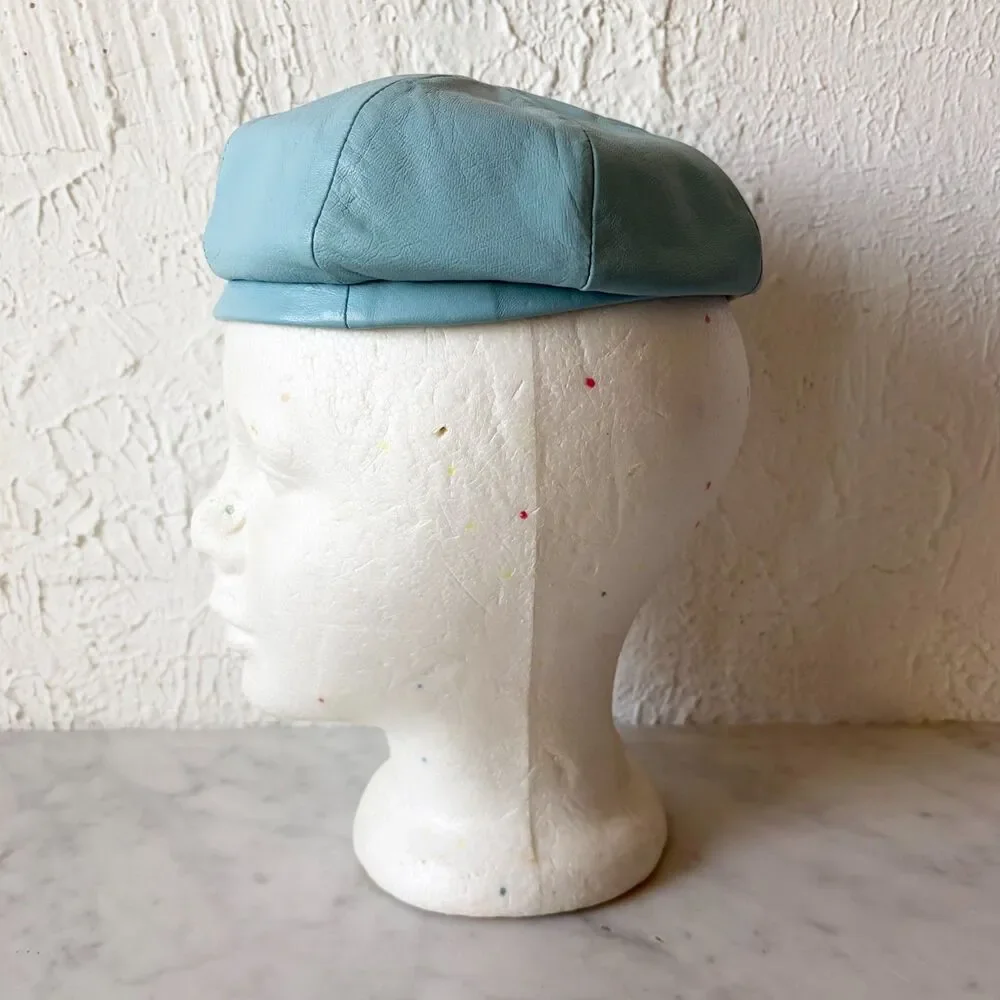 Vintage Blue Leather Newsboy Cap Beret Mod Hat Sanlea Hats New York